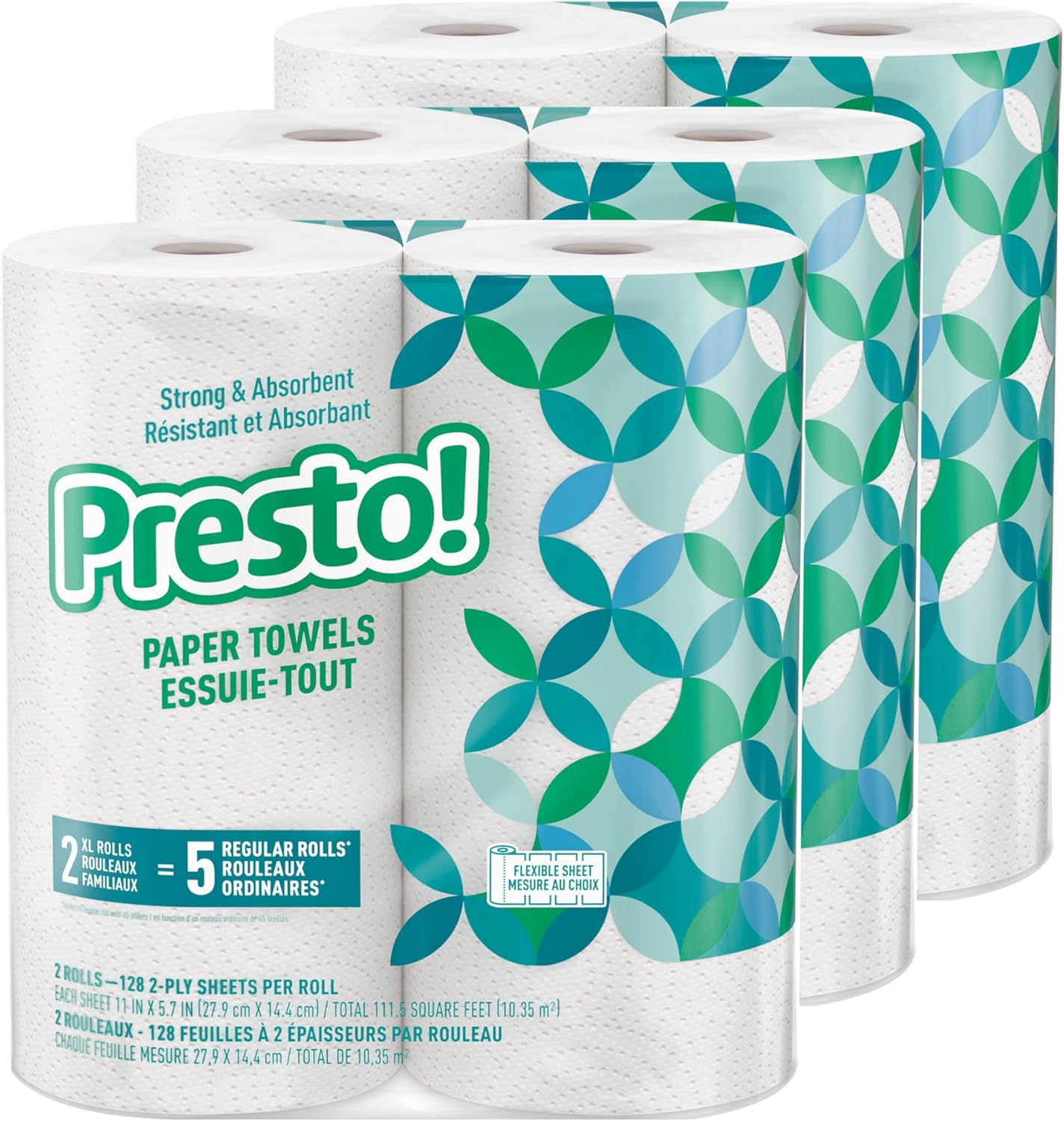 Amazon Brand - Presto! Flex-a-Size Paper Towels, 158 Sheet Huge Roll, 12 Rolls (2 Packs of 6), Equivalent to 38 Regular Rolls, White