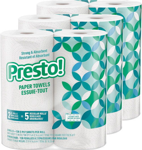 Amazon Brand - Presto! Flex-a-Size Paper Towels, 158 Sheet Huge Roll, 12 Rolls (2 Packs of 6), Equivalent to 38 Regular Rolls, White