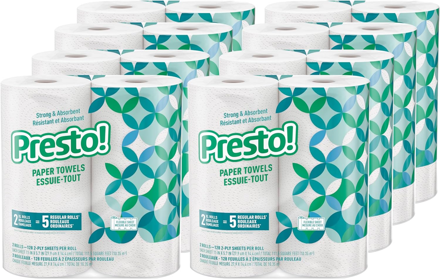Amazon Brand - Presto! Flex-a-Size Paper Towels, 158 Sheet Huge Roll, 12 Rolls (2 Packs of 6), Equivalent to 38 Regular Rolls, White